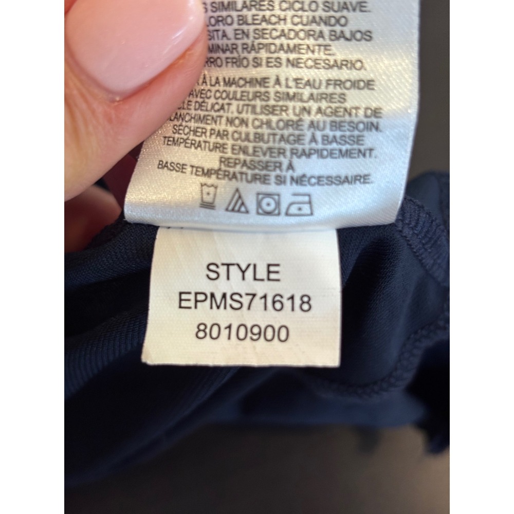 Ellen Tracy Navy Sleeveless Ruffle Hem Tunic Top Minimalist Nautical Casual M - Picture 8 of 9